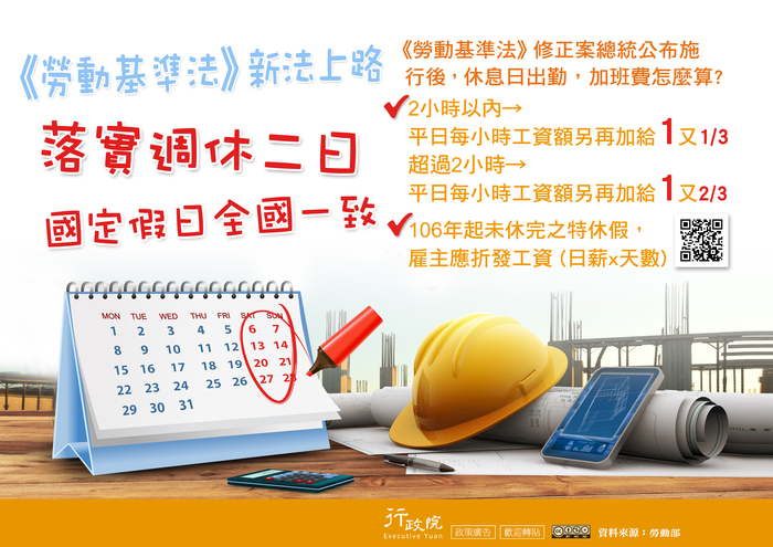 函轉行政院新聞傳播處「落實週休二日 國定假日全國一致」文宣圖片